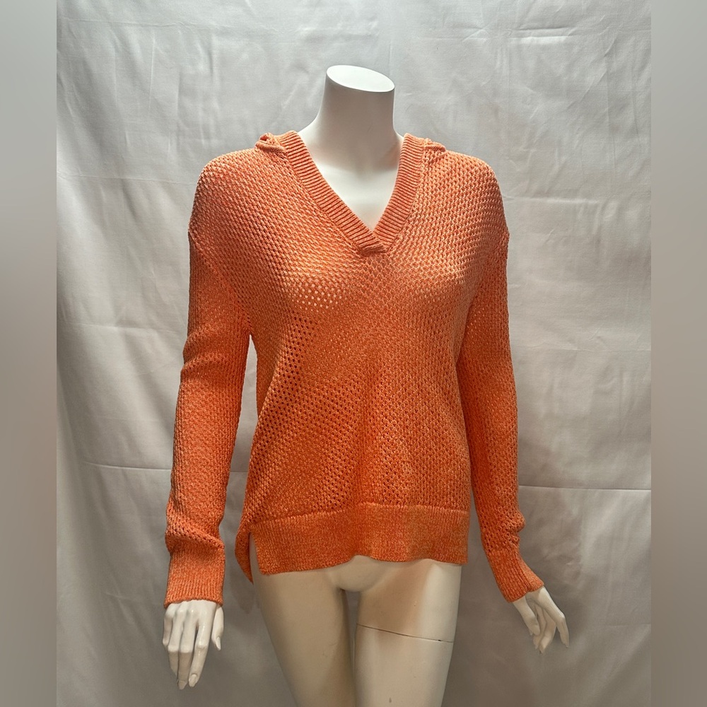 White + Warren Orange Knit Hoodie Size M